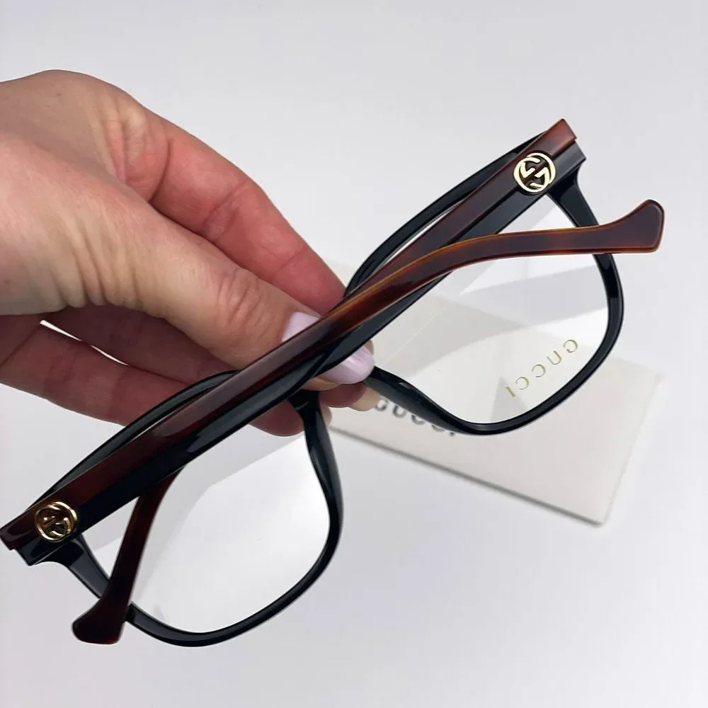 Gucci GG1305OA 001 Eyeglasses Black Havana Rectangle Women